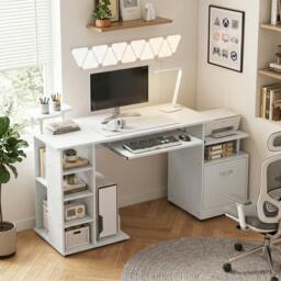 Rackhams Wood Computer Desk Laptop Workstation Drawer Shelf for Home Office - thumbnail 1