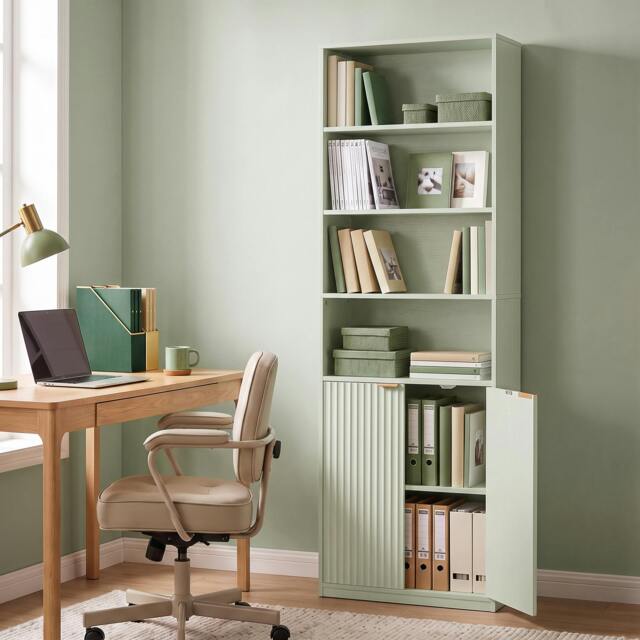 Rackhams 6-Tier Tall Bookcase with Adjustable Shelf Cabinet, Light Green - 24 - image 1