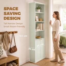 Rackhams 6-Tier Tall Bookcase with Adjustable Shelf Cabinet, Light Green - 24 - thumbnail 5
