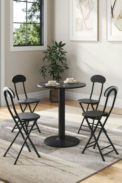 Rackhams 5pcs Round Table and 4 Chairs Set Bistro Dining Set Furniture - Black - image 1