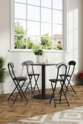 Rackhams 5pcs Round Table and 4 Chairs Set Bistro Dining Set Furniture - Black - thumbnail 4