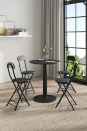 Rackhams 5pcs Round Table and 4 Chairs Set Bistro Dining Set Furniture - Black - thumbnail 3