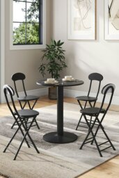 Rackhams 5pcs Round Table and 4 Chairs Set Bistro Dining Set Furniture - Black - thumbnail 1