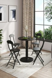 Rackhams 5pcs Round Table and 4 Chairs Set Bistro Dining Set Furniture - Black - thumbnail 2