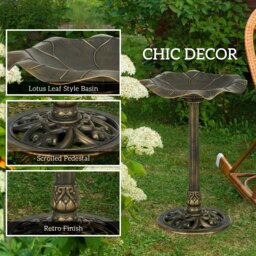 Rackhams Bird Bath for Garden, Birdbath with Lotus Leaf Basin, Bronze Tone - Bronze Tone - Polypropylene - 50W x 50D x 71Hcm - thumbnail 5