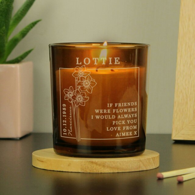 Rackhams Personalised December Birth Flower Amber Glass Candle - image 1