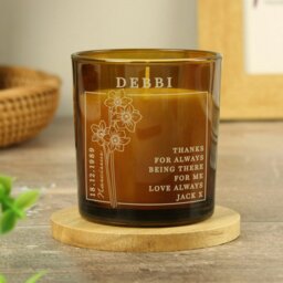 Rackhams Personalised December Birth Flower Amber Glass Candle - thumbnail 2