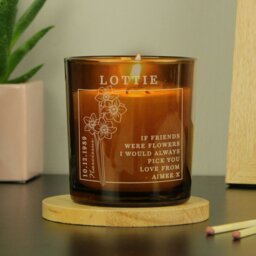Rackhams Personalised December Birth Flower Amber Glass Candle - thumbnail 1