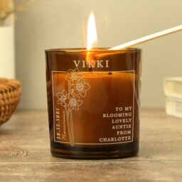 Rackhams Personalised December Birth Flower Amber Glass Candle - thumbnail 4
