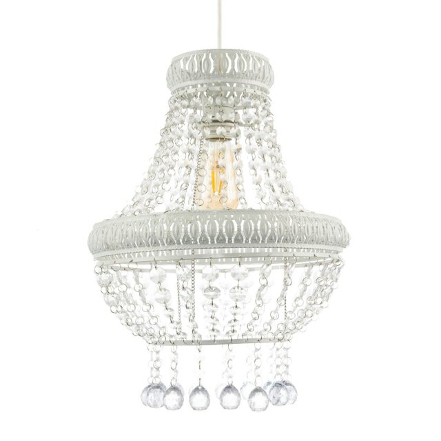 Rackhams Vintage and Ornate White Metal Pendant Light Shade with Clear Acrylic - image 1