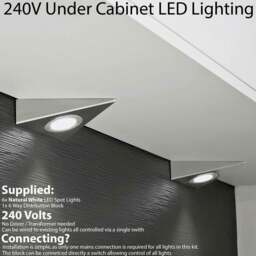 Rackhams Loops 6x BRUSHED NICKEL Triangle Surface Under Cabinet Kitchen Light Kit - 240V Mains Powered - Natural White LED - thumbnail 1
