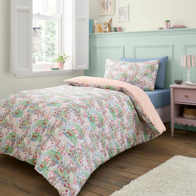Rackhams Meadow Bunnies Reversible Cotton Duvet Cover Set Blue - Double - Blue - image 1