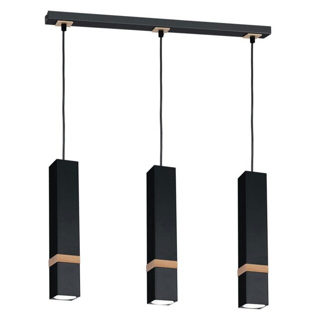 Rackhams Vidar Black Pendant Lamp 3XGU10 Hand Made Modernist Cuboid Design With Natural Wooden Inserts - image 1