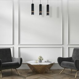 Rackhams Vidar Black Pendant Lamp 3XGU10 Hand Made Modernist Cuboid Design With Natural Wooden Inserts - thumbnail 5
