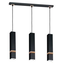 Rackhams Vidar Black Pendant Lamp 3XGU10 Hand Made Modernist Cuboid Design With Natural Wooden Inserts