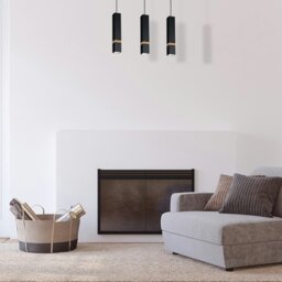 Rackhams Vidar Black Pendant Lamp 3XGU10 Hand Made Modernist Cuboid Design With Natural Wooden Inserts - thumbnail 3