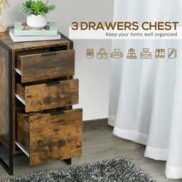 Rackhams Bedroom Chest of Drawers, Industrial 3-Drawer Dresser, Storage Drawers Unit with Metal Frame for Living Room, Rustic Brown - thumbnail 5