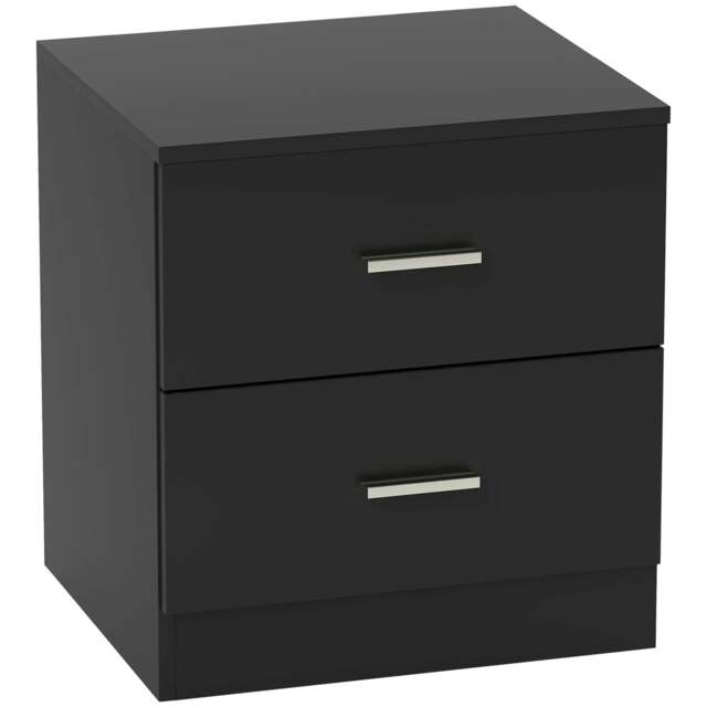 Rackhams Modern Bedside Table, Beside Cabinet with 2 Drawers, for Bedroom, Living Room, Black - image 1