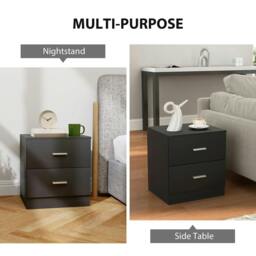 Rackhams Modern Bedside Table, Beside Cabinet with 2 Drawers, for Bedroom, Living Room, Black - thumbnail 5
