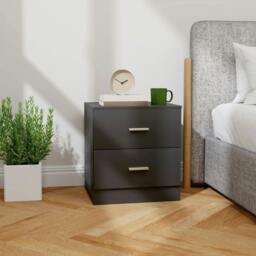 Rackhams Modern Bedside Table, Beside Cabinet with 2 Drawers, for Bedroom, Living Room, Black - thumbnail 2