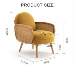 Rackhams Cane Rattan Armchair, Velvet - Two Seater - Yellow - thumbnail 5