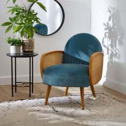 Rackhams Cane Rattan Armchair, Velvet - Two Seater - Yellow - thumbnail 2