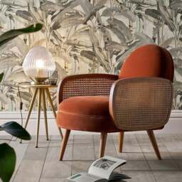 Rackhams Cane Rattan Armchair, Velvet - Two Seater - Yellow - thumbnail 3
