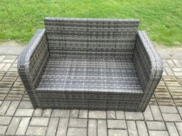 Rackhams 9 Seater Outdoor Rattan Garden Furniture Set with Patio Rectangular Dining Table Love Sofa 3 Footstools Dark Grey Mixed - thumbnail 5