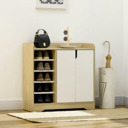 Rackhams Shoe Cabinet Shoe Storage Organizer with Five Open Shelves, Natural - Natural wood finish - thumbnail 1