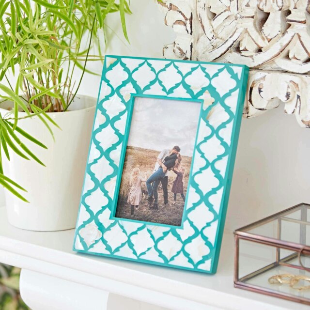 "Rackhams 6"" x 4"" Kajol Teal Green Mother of Pearl Photo Frame - 6"" x 4"" - Wood" - image 1