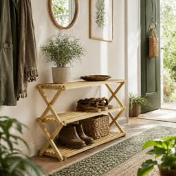 Rackhams Palu Natural Bamboo 3 Tier Folding Shoe Rack