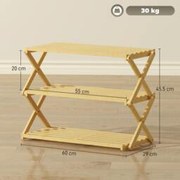 Rackhams Palu Natural Bamboo 3 Tier Folding Shoe Rack - thumbnail 3