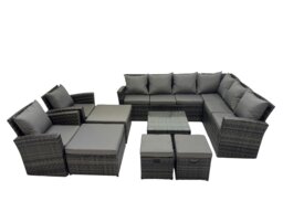 Rackhams Rattan Garden Outdoor Furniture Set 12 Seater Garden Sofa Coffee Table Set with 2 Chairs 4 Footstools Dark Grey Mixed - thumbnail 2