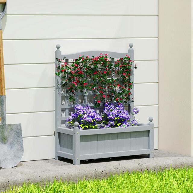 Rackhams Raised Garden Bed with Trellis Garden Planters Indoor Grey - image 1