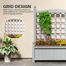Rackhams Raised Garden Bed with Trellis Garden Planters Indoor Grey - thumbnail 4