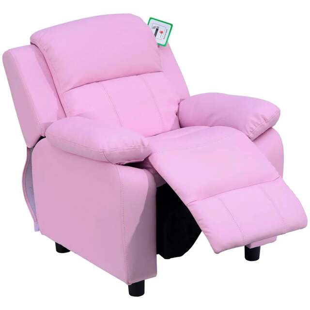 Rackhams Kids Sofa Armchair Toddler Recliner Children's Chair Lounger Games Chair PU Leather w/ Storage (Pink) - image 1