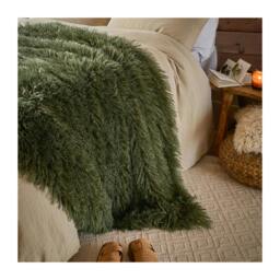 Rackhams Rowan Faux Fur Throw - Khaki Green - 130cm x 175cm - Khaki Green - 100% Polyester - thumbnail 2