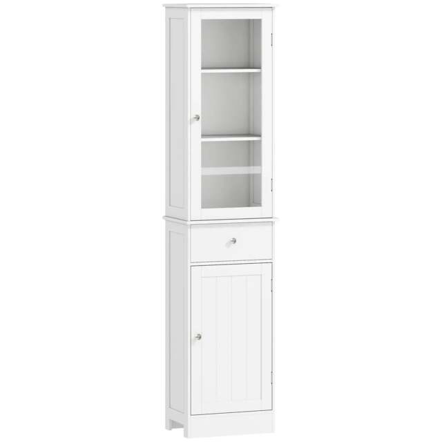 Rackhams Bathroom Storage Cabinet with 3-tier Shelf Drawer Door, Floor Cabinet Free Standing Tall Slim Side Organizer Shelves, White - image 1