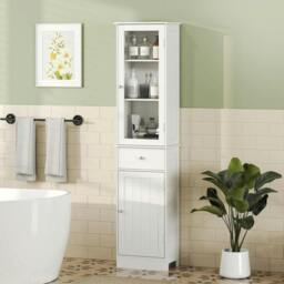 Rackhams Bathroom Storage Cabinet with 3-tier Shelf Drawer Door, Floor Cabinet Free Standing Tall Slim Side Organizer Shelves, White - thumbnail 2