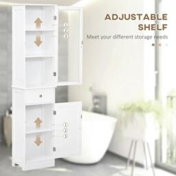 Rackhams Bathroom Storage Cabinet with 3-tier Shelf Drawer Door, Floor Cabinet Free Standing Tall Slim Side Organizer Shelves, White - thumbnail 6