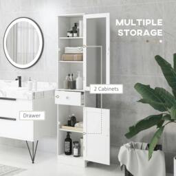 Rackhams Bathroom Storage Cabinet with 3-tier Shelf Drawer Door, Floor Cabinet Free Standing Tall Slim Side Organizer Shelves, White - thumbnail 4