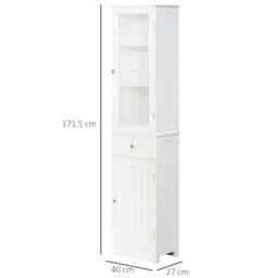 Rackhams Bathroom Storage Cabinet with 3-tier Shelf Drawer Door, Floor Cabinet Free Standing Tall Slim Side Organizer Shelves, White - thumbnail 3