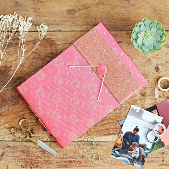 Rackhams Medium Sari Fabric Photo Album - Pink - image 1