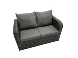 Rackhams Rattan Garden Outdoor Furniture Set Love Sofa Square Coffee Table Sets with 2 Side Tables 2 Small Stools Dark Grey Mixed - thumbnail 3