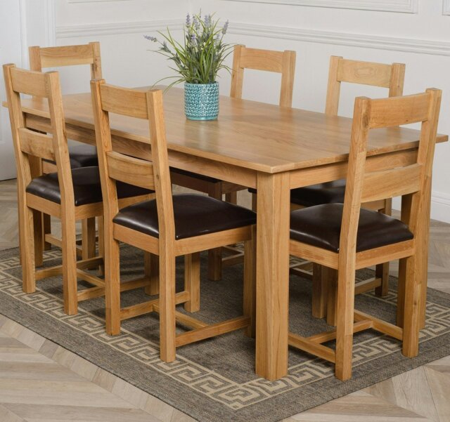 Rackhams Oslo 180 x 90cm Large Oak Dining Set with Lincoln Oak Chairs - Natural Oak - 6 chairs - image 1