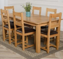 Rackhams Oslo 180 x 90cm Large Oak Dining Set with Lincoln Oak Chairs - Natural Oak - 6 chairs - thumbnail 1