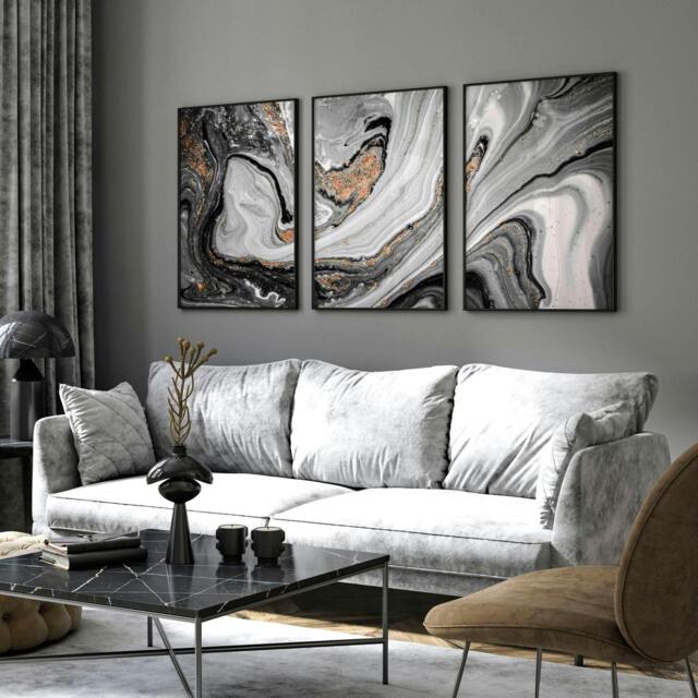 Rackhams Contemporary art for living room - set of 3 wall art prints - A3 11.69 x 16.54 in / 29.7 x 42 cm - Satin Photo paper 280 gsm - Unframed - image 1