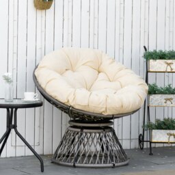 Rackhams 360° Swivel Rattan Papasan Moon Bowl Chair Round Outdoor w/ Padded - thumbnail 3
