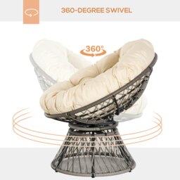 Rackhams 360° Swivel Rattan Papasan Moon Bowl Chair Round Outdoor w/ Padded - thumbnail 4
