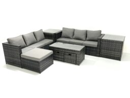 Rackhams Garden Outdoor Rattan Furniture Set with Sofa Coffee table 3 Footstools 2 Side Tables Dark Grey Mixed - thumbnail 2